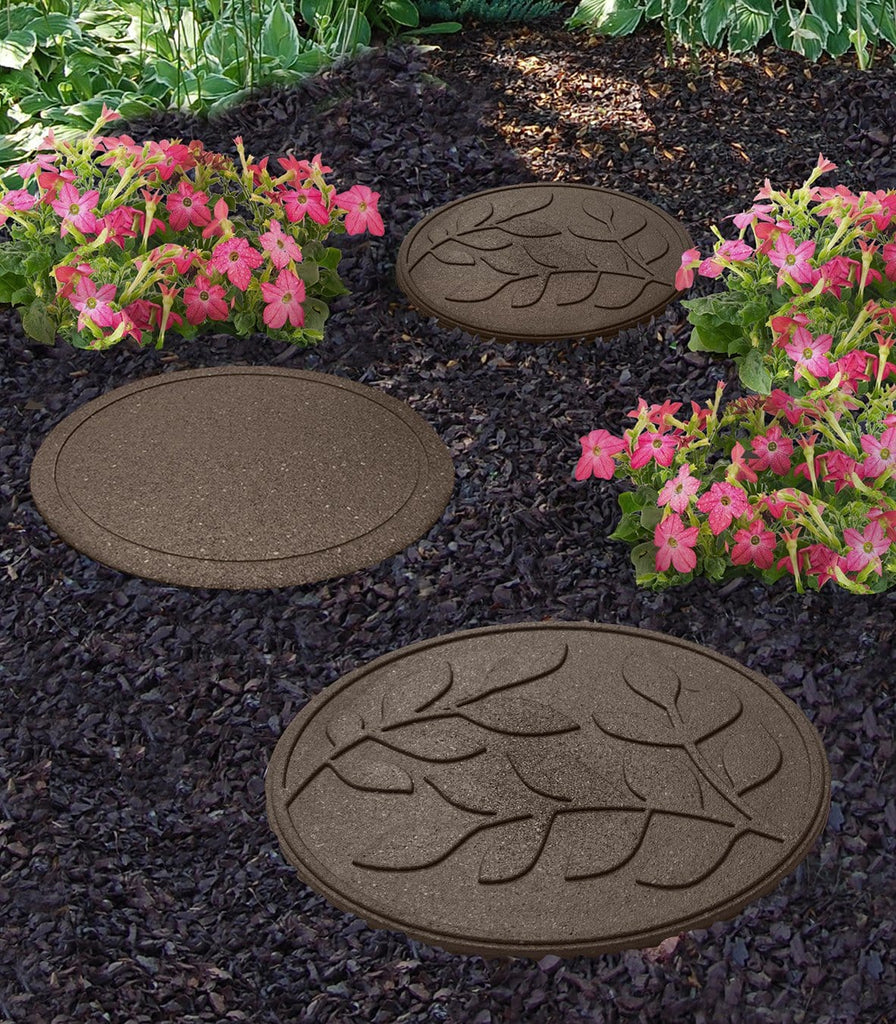 Brown stepping stone with leaf pattern (Pack of 2 save £1) - Safer Surfacing